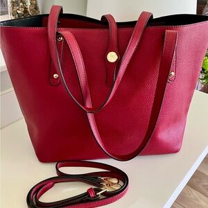 Jessica Moore Berry Leather Tote Bag/Detachable Strap, Sophisticated, Roomy